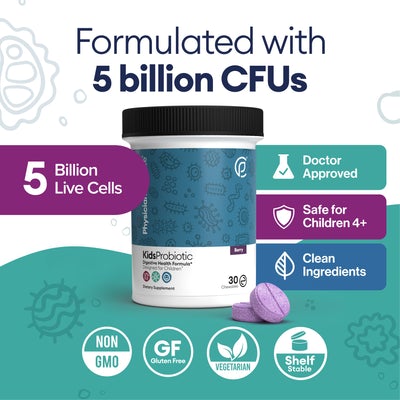 Formulated with 5 Billion CFUs. 5 Billion Live cells. Doctor approved, safe for children 4+, Clean Ingredients