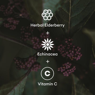 Combines herbal elderberry with echinacea and vitamin C for comprehensive immune support