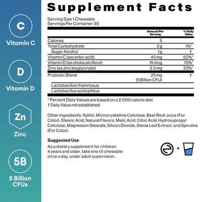 Chewable Kids Berry Probiotic supplement facts