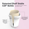 Patented shelf-stable bottle to keep out moisture and light