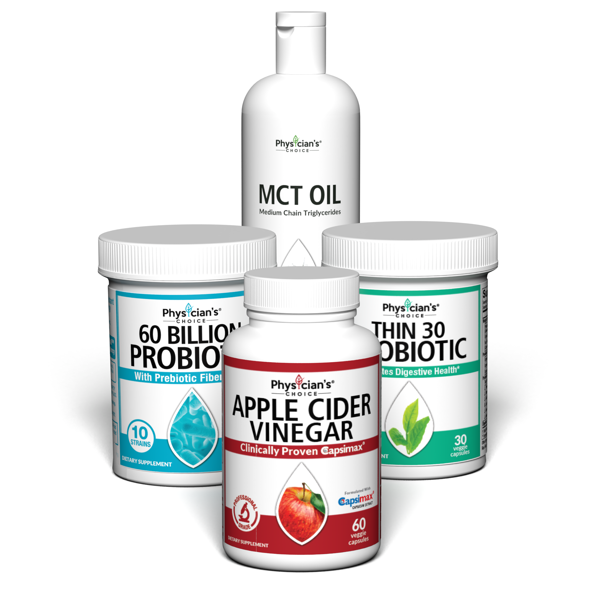 Healthy Weight and Diet Support Bundle with MCT Oil, Apple Cider Vinegar, Thin 30 Probiotic, and 60 Billion Probiotic