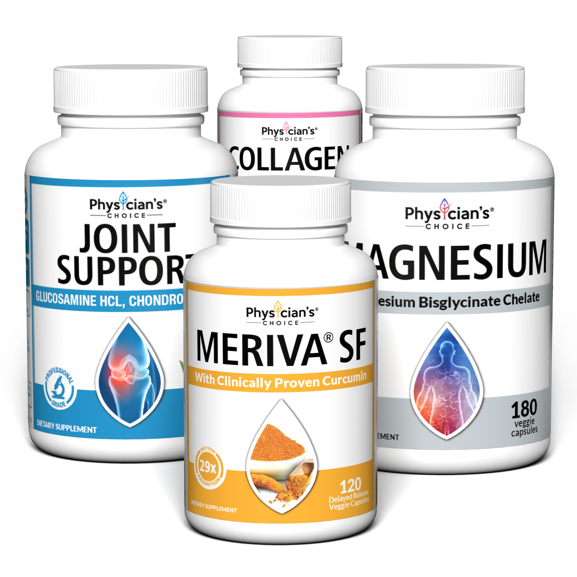 Bone and Joint Health Bundle featuring Joint Support, Meriva SF, Magnesium, and Collagen